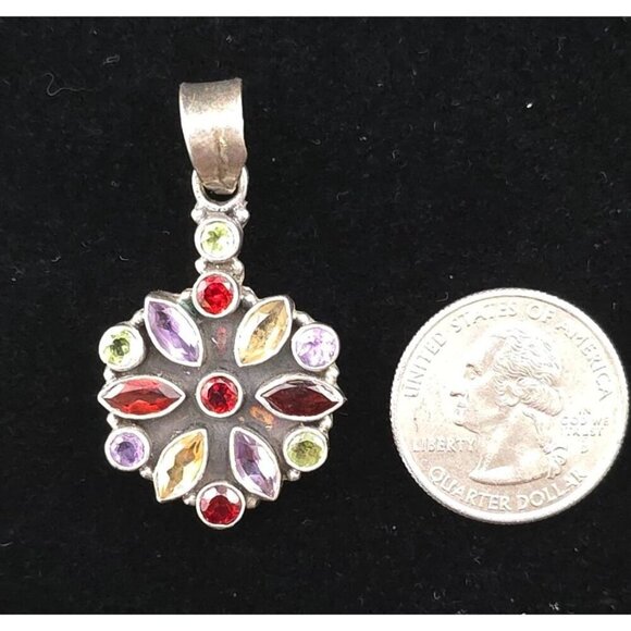 Vintage Multi-Gemstone Pendant With 925 Sterling Silver Amethyst Garnet Citrine - Picture 7 of 7